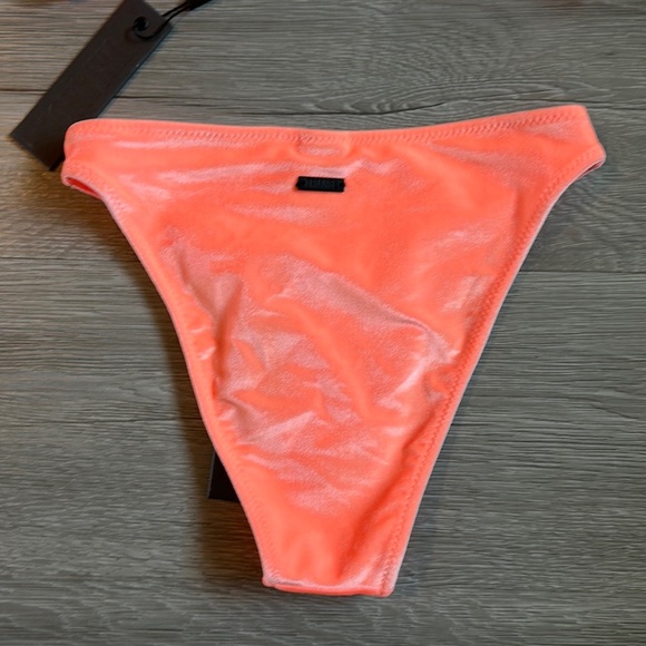 Orange coral velvet string top with high waist bottom set. - Picture 16 of 16